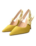 Christian Dior J'Adior slingback pumps in a yellow technical fabric with the signature embroidered ribbon strap.