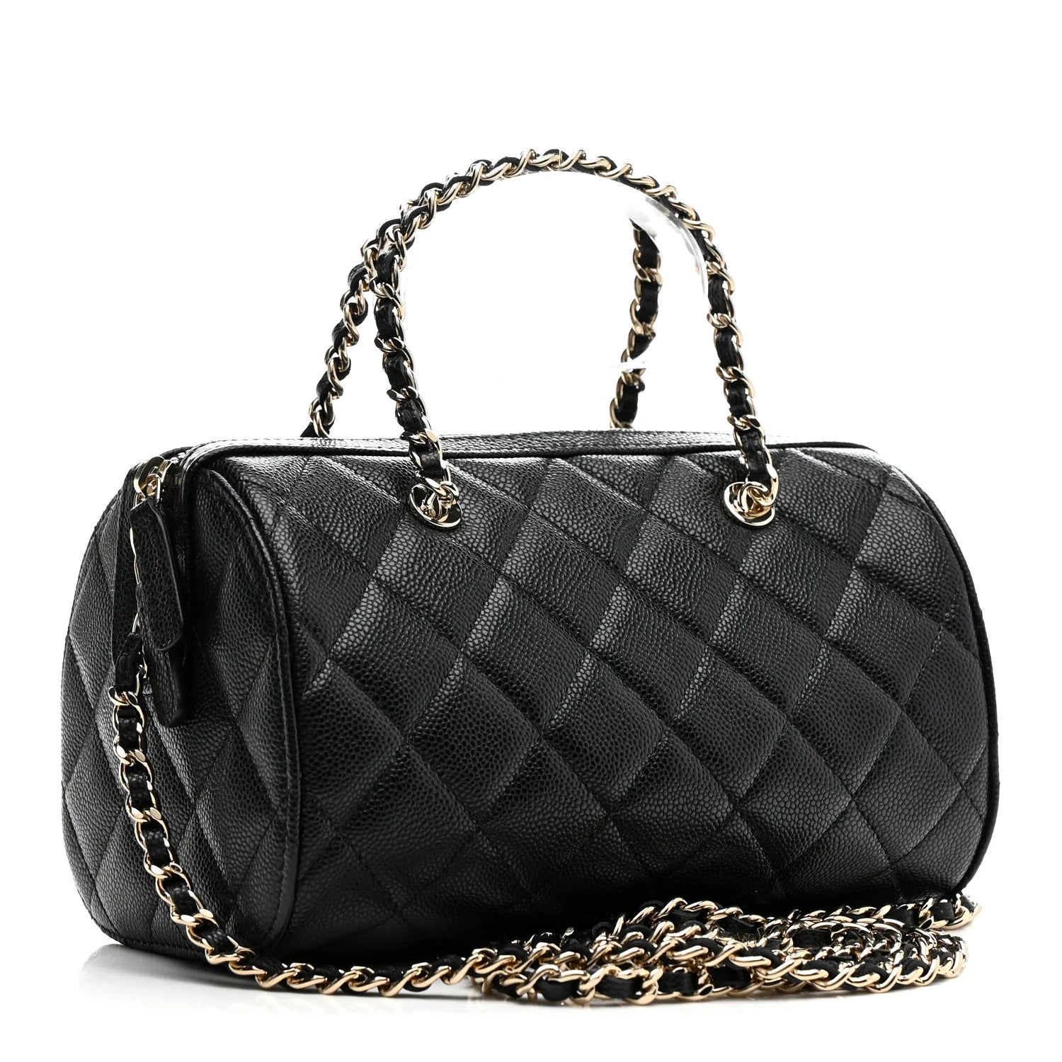Chanel Caviar Quilted Barrel Clutch With Chain Black