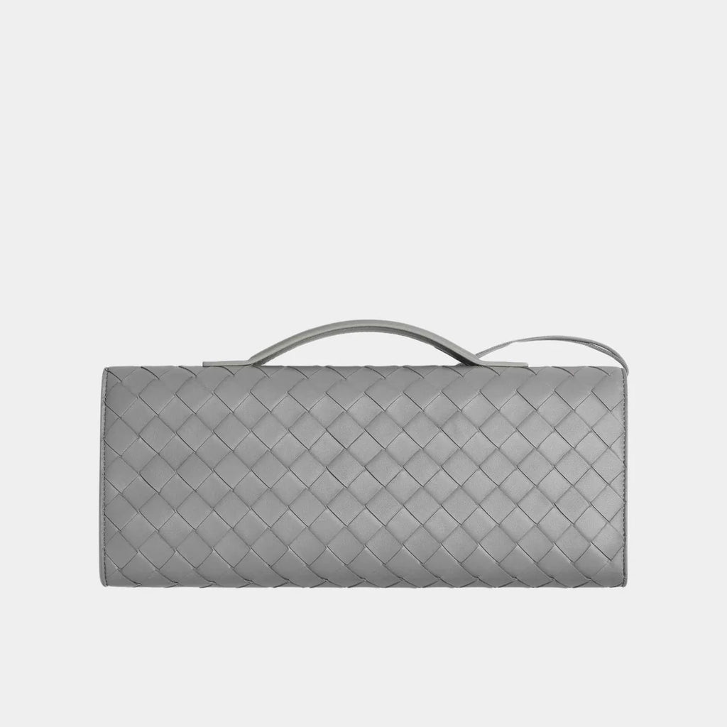 Bottega Veneta  Lambskin Intrecciato Long Andiamo Top Handle Clutch Gold