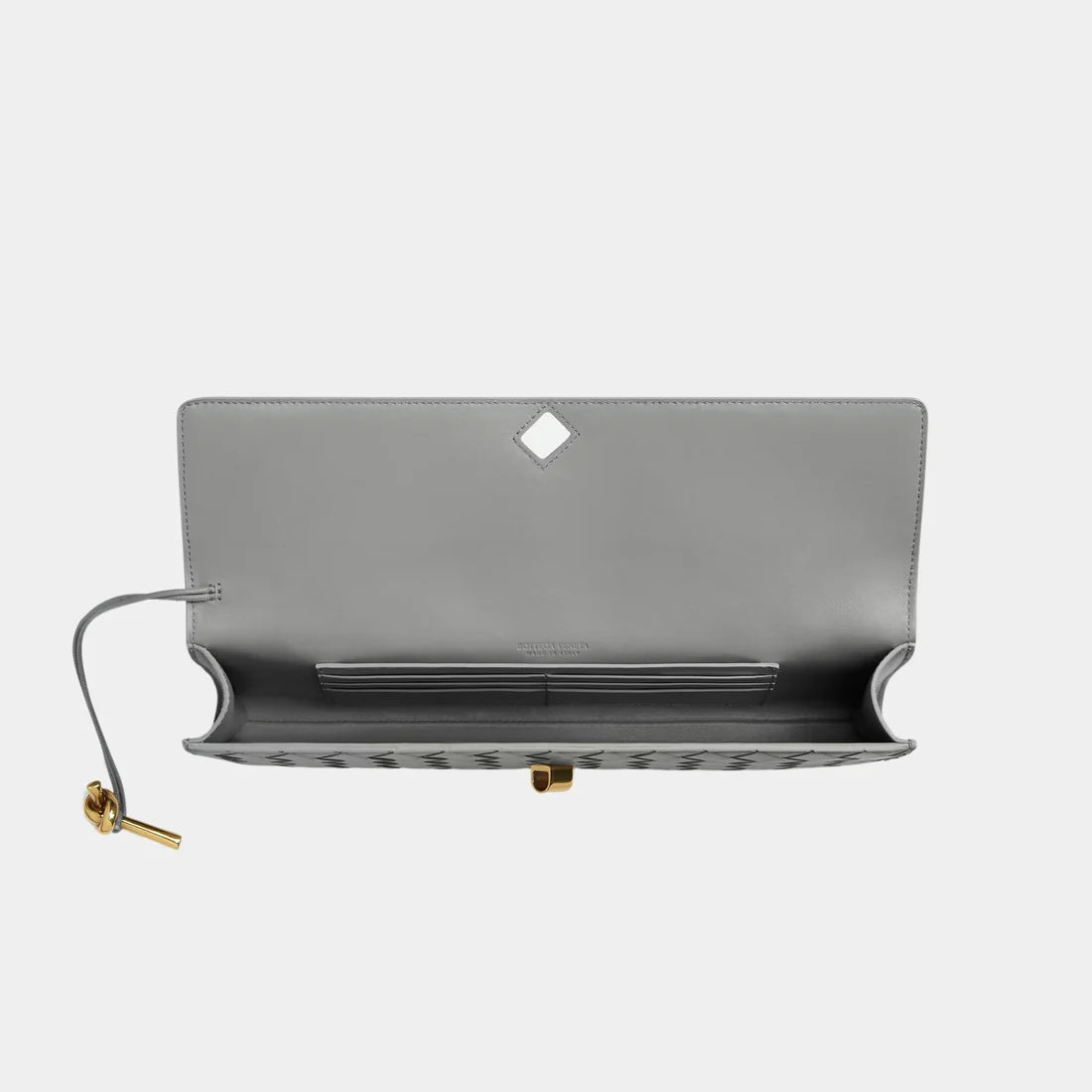 Bottega Veneta  Lambskin Intrecciato Long Andiamo Top Handle Clutch Gold