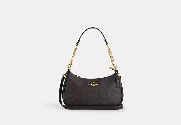 COACH Teri 2Way Shoulder Bag Signature Coated Canvas Black Brown