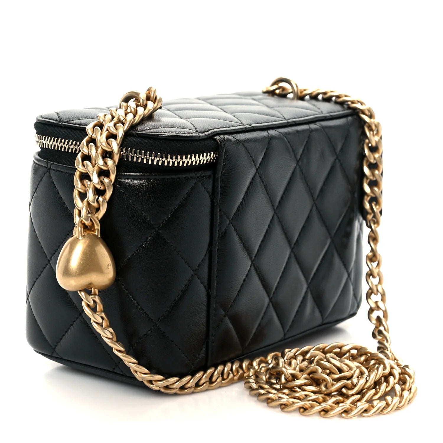 Chanel Lambskin Quilted Sweetheart Vanity Case Black