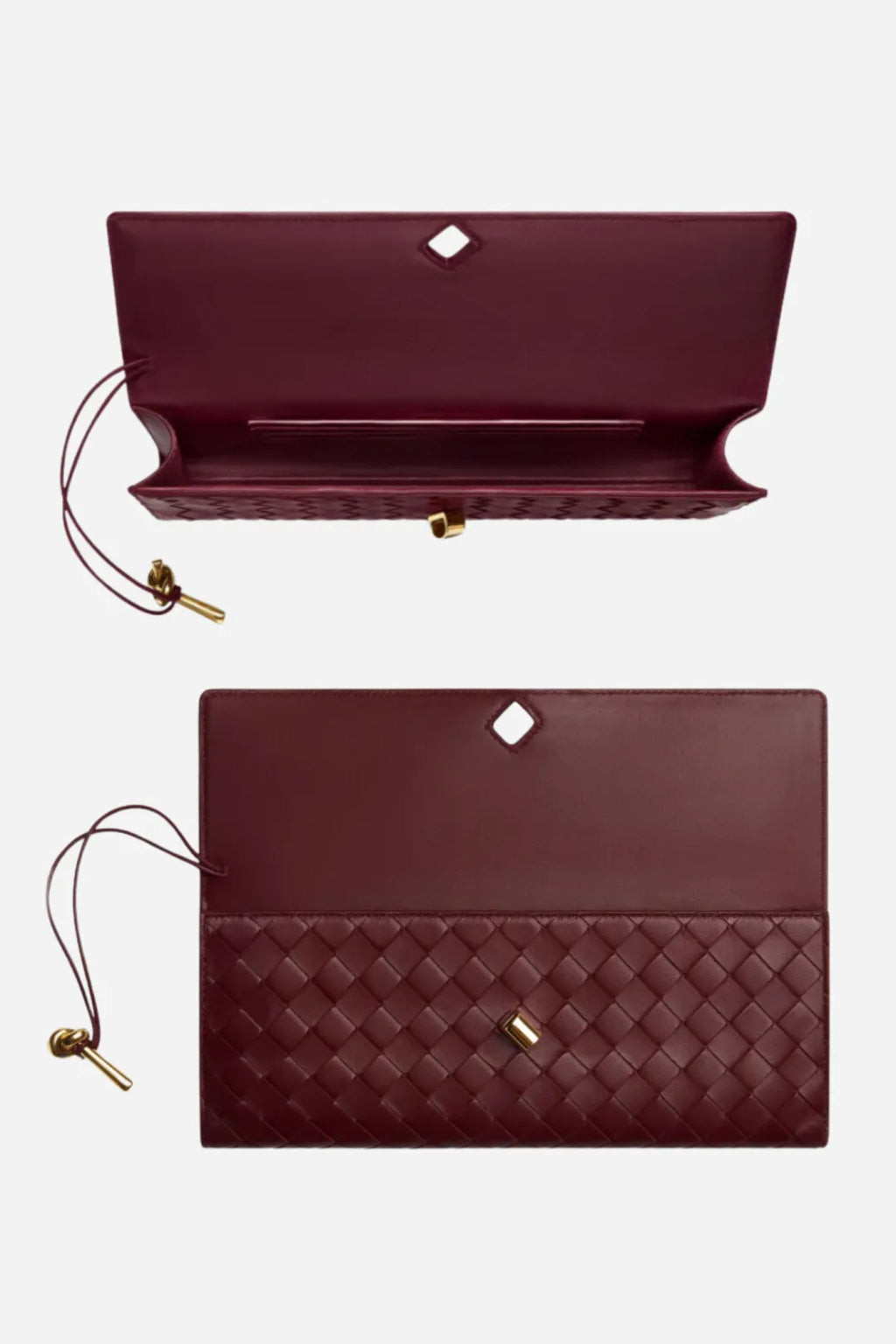 Bottega Veneta  Lambskin Intrecciato Long Andiamo Top Handle Clutch Gold