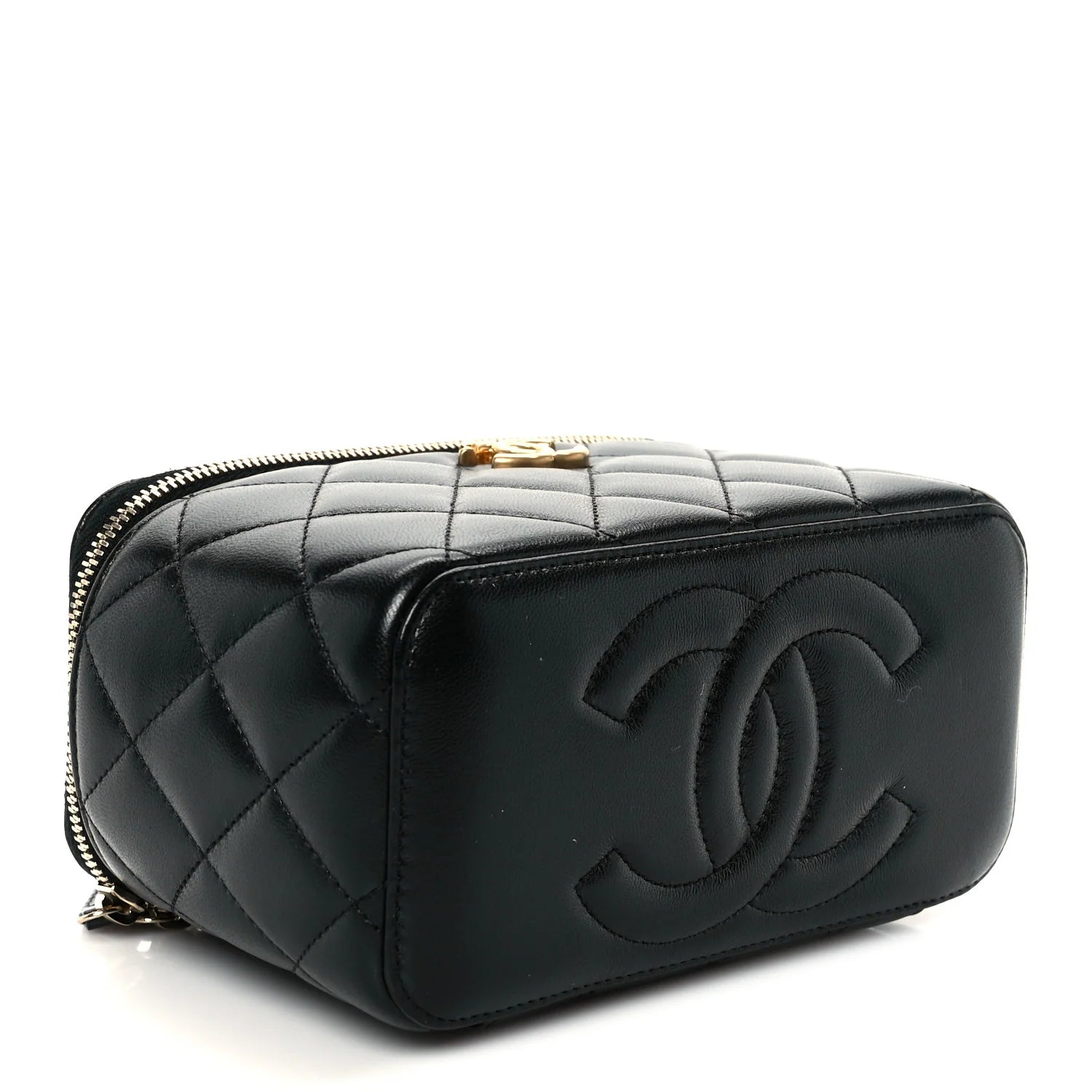 Chanel Lambskin Quilted Sweetheart Vanity Case Black