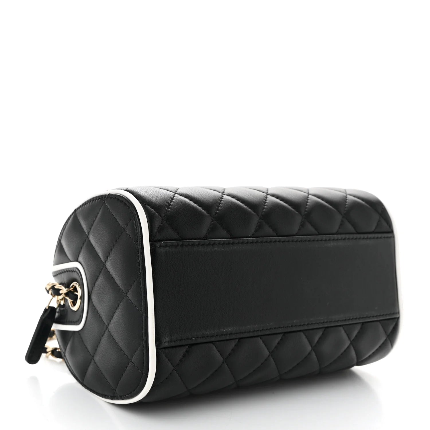 Chanel Lambskin Quilted Resin CC Mini Bowling Clutch With Chain Black White