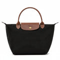 Longchamp Le Pliage  Shoulder Bag – Black Nylon with Brown Leather Trim Medium
