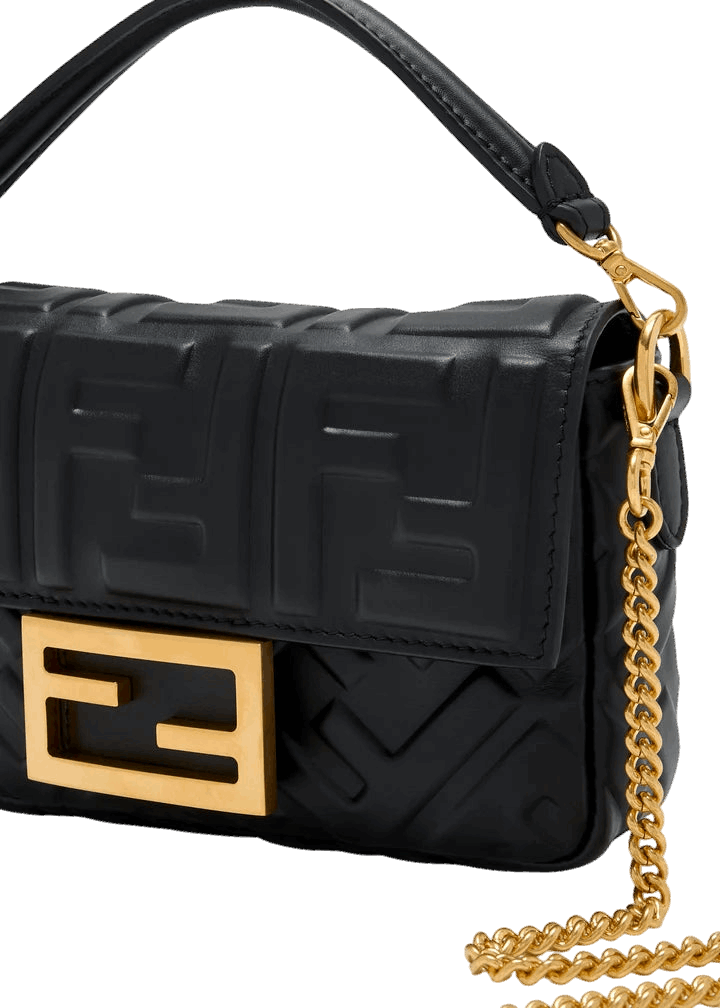 Baguette Mini Black nappa leather bag with FF motif