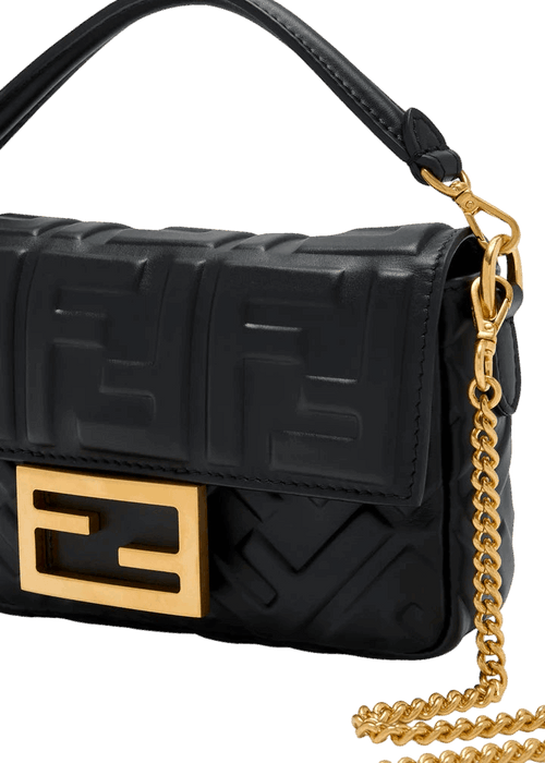 Baguette Mini Black nappa leather bag with FF motif