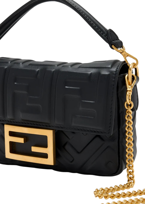 Baguette Mini Black nappa leather bag with FF motif
