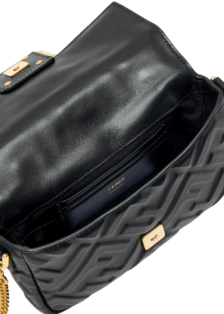Baguette Mini Black nappa leather bag with FF motif
